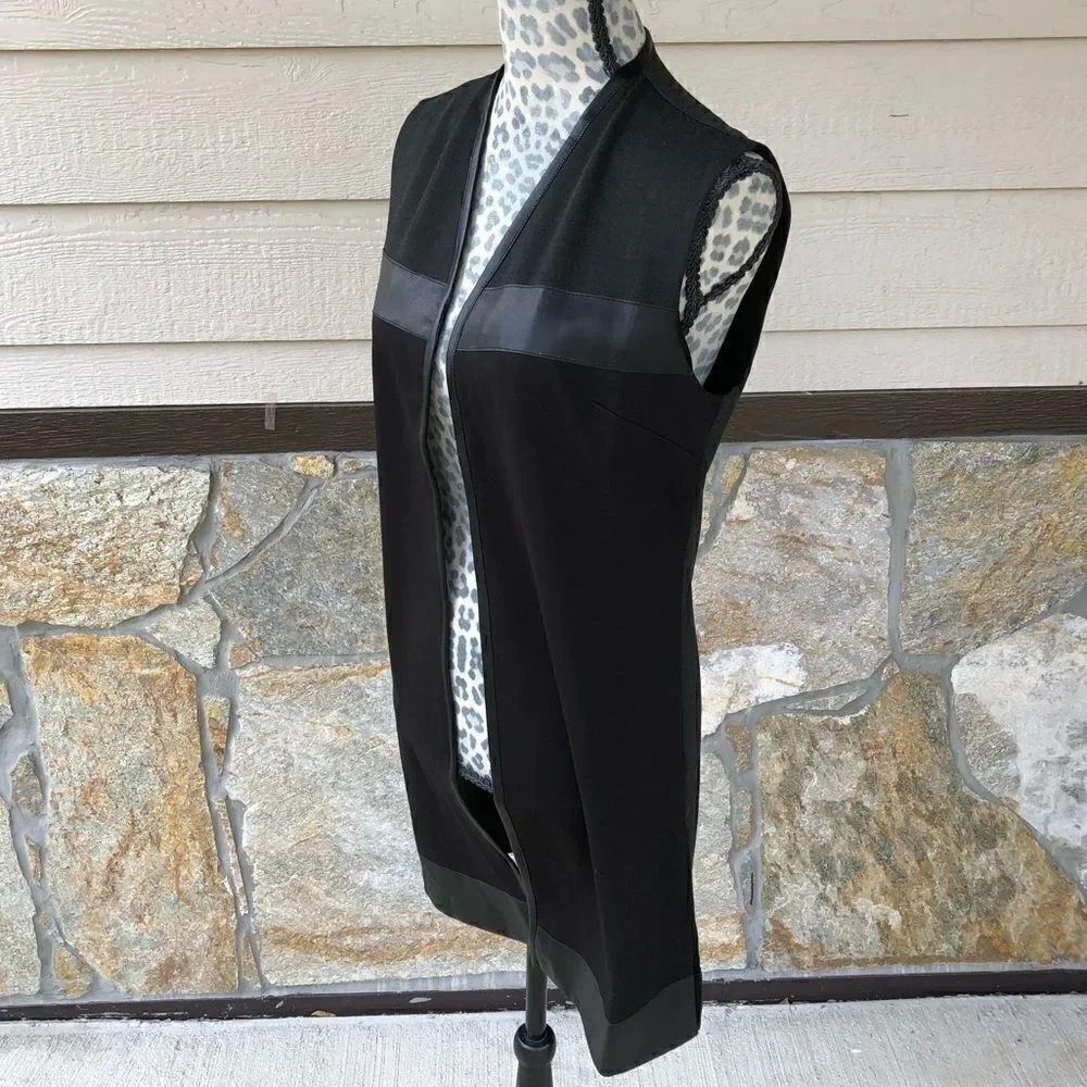 Charlie Paige Black Faux Leather Trim Vest Duster